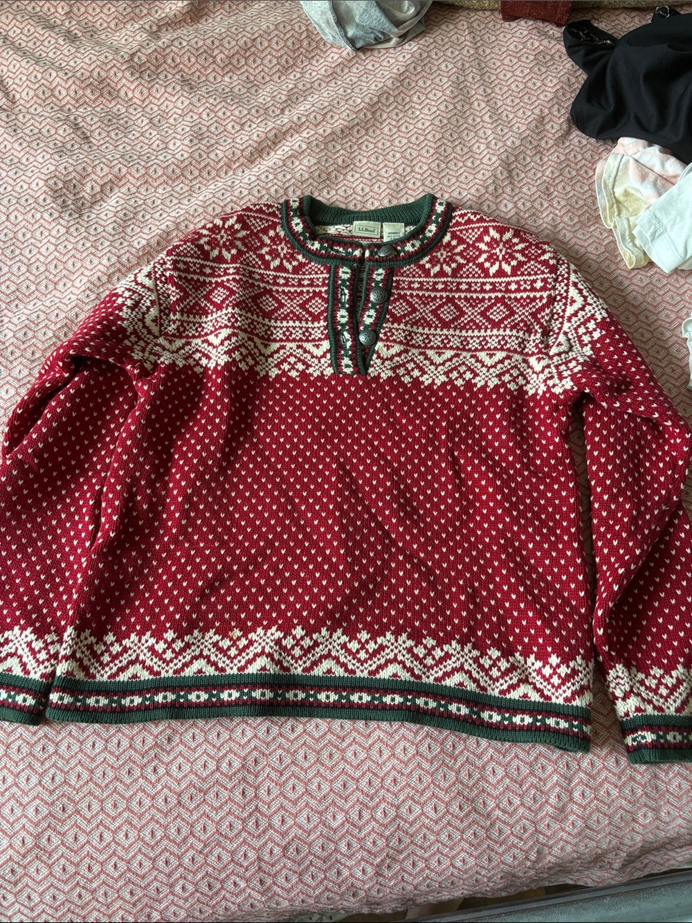 Classic Red Fair Isle women’s Sweater - LL Bean vintage cotton sweater